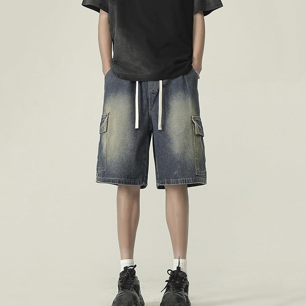 パンツ jentlouis Leather Pocket Baggy Shorts M Cargo Baggy Shorts Unisex Casual Vintage Grunge Pants Summer
